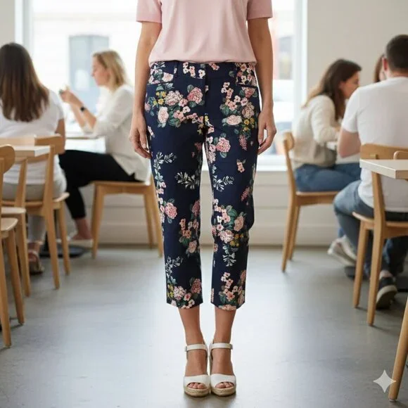 New York & Company Navy Floral Size 6 Dress Cropped Capri Pant - Picture 1 of 8